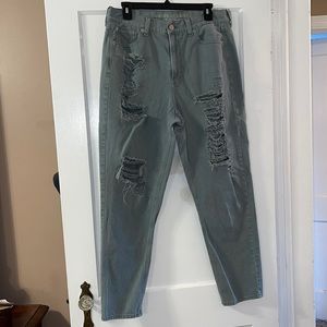 Teal Ripped Mom Jeans